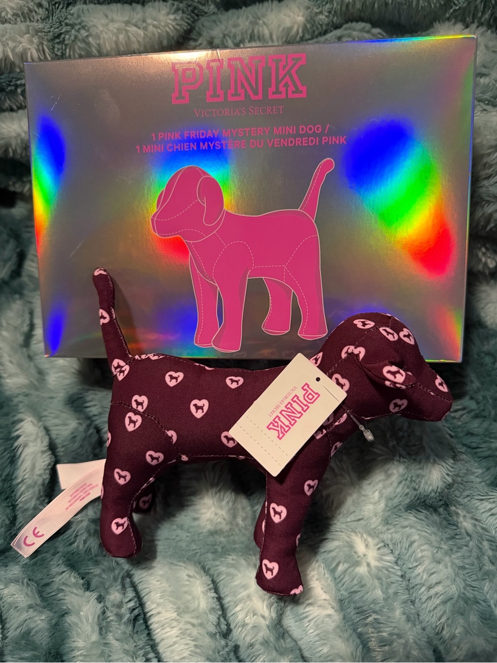PINK Victoria's Secret Purple Heart-Print Mini Plush Dog